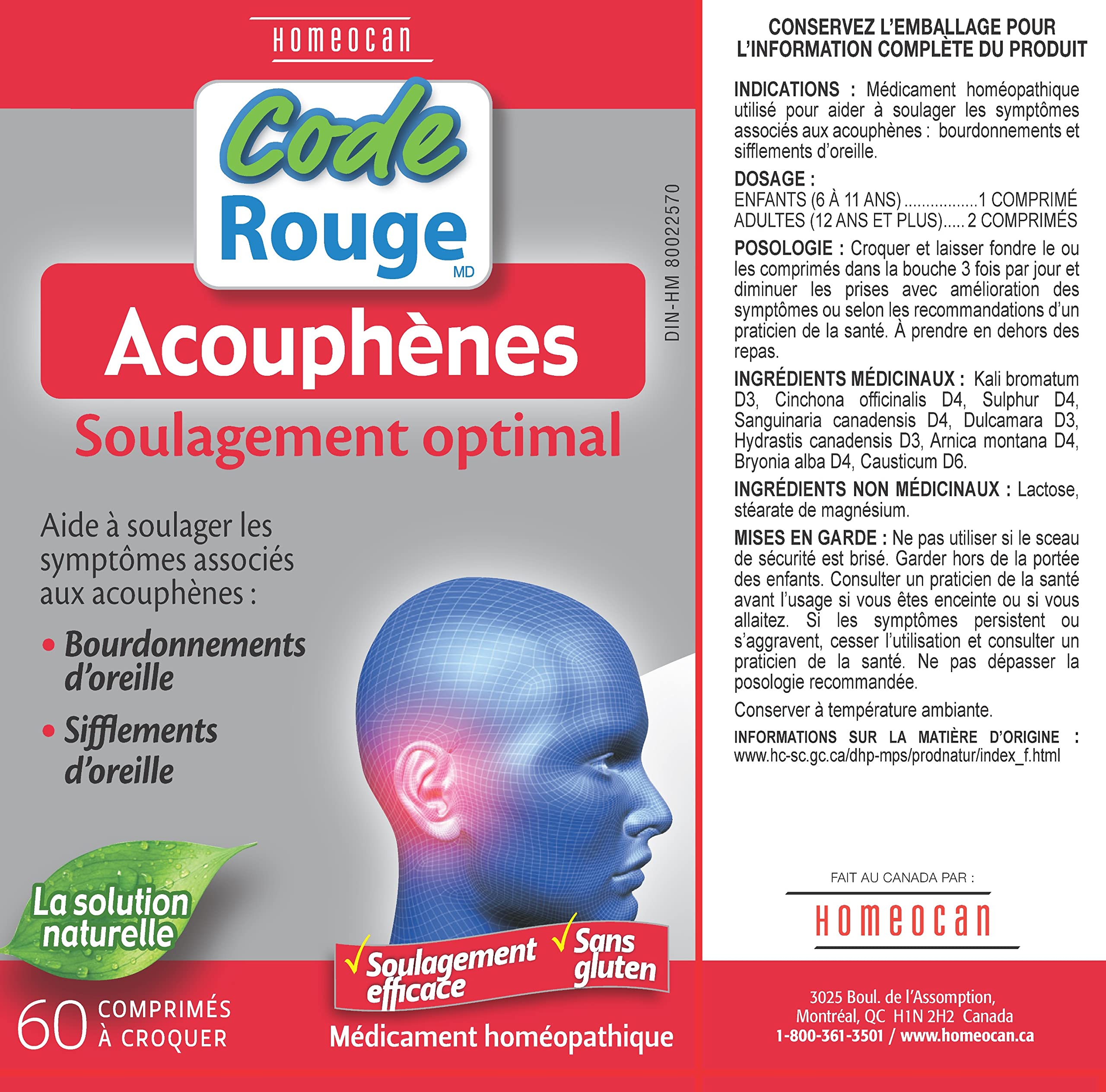 Homeocan Real Relief - Tinnitus Optimum Relief 60 Chewable Tablets Supplements - Helps Relieve Ear Pain, Itching, Swelling, Whistling, Ringing and Buzzing - Ear Care - Gluten-Free