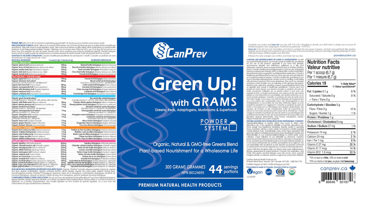 CanPrev Green Up! Greens Powder, Organic Spirulina, 300 g, 44 Servings