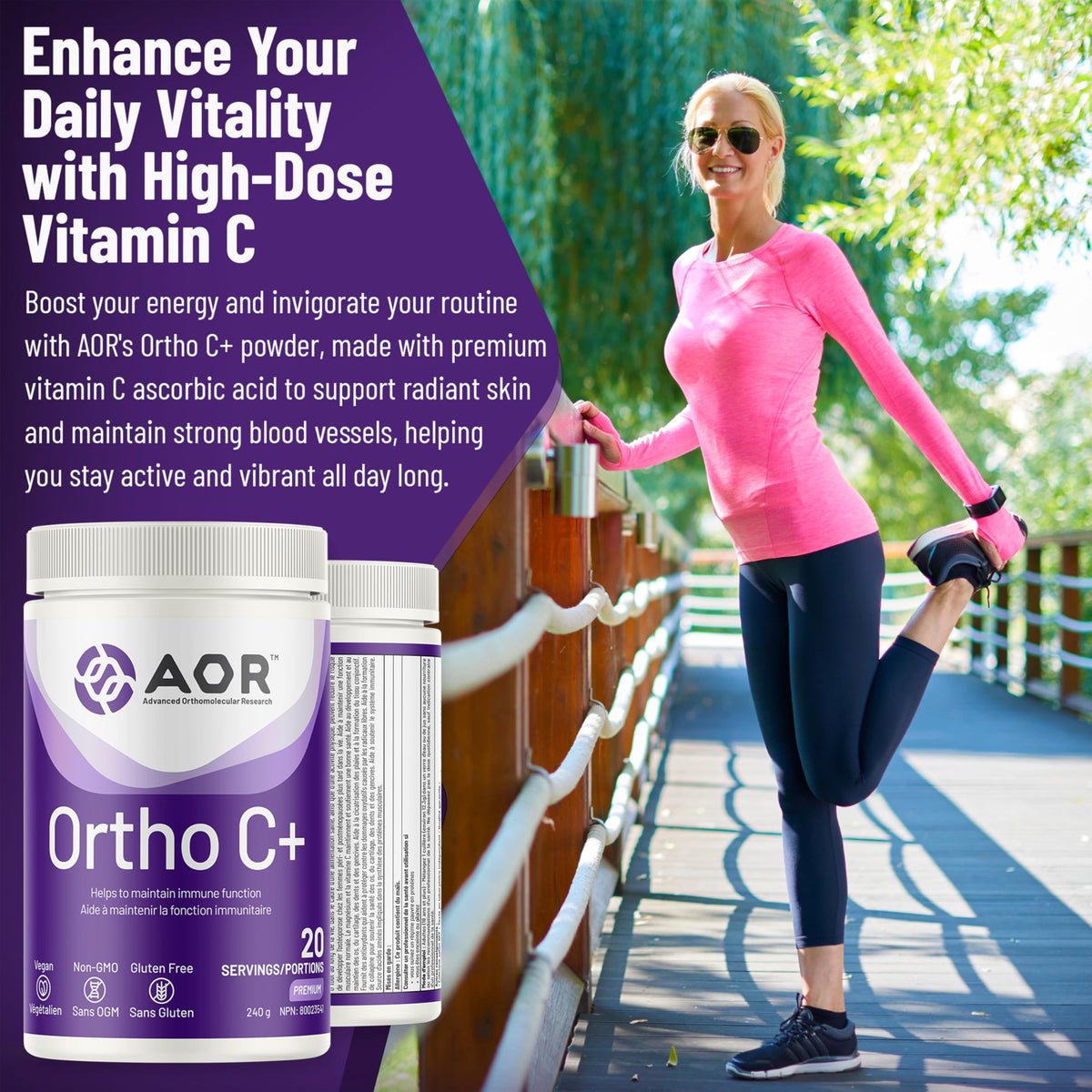 AOR Ortho C+ Powder, 3g Vitamin C, Electrolyte Powder, 240g, Lemon Flavour