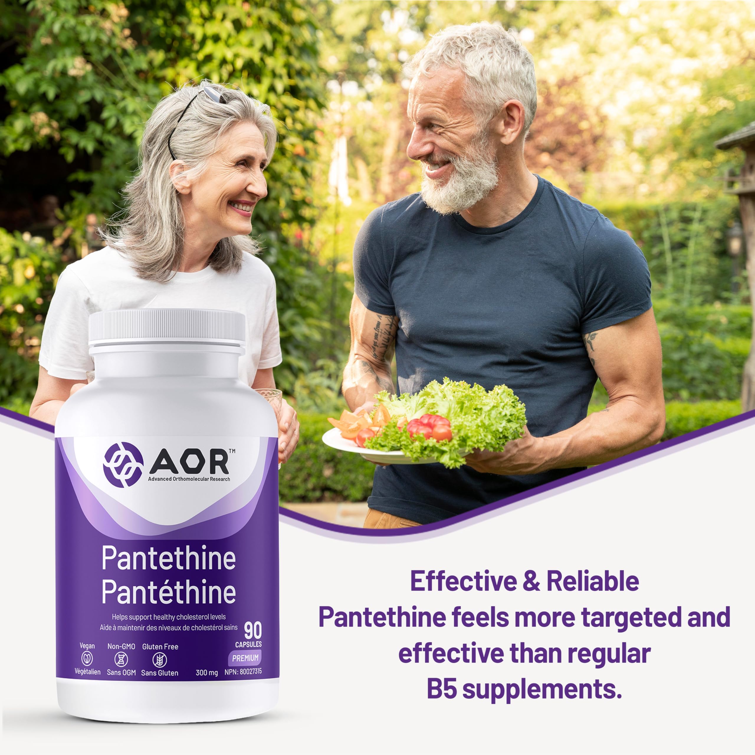 AOR - Pantéthine 300 mg Supplément végétalien, 90 capsules pour 30 jours - Forme active de vitamine B5 (acide pantothénique) - Soutient la fonction surrénale et le taux de cholestérol - Idéal pour le soin du foie et le bien-être général