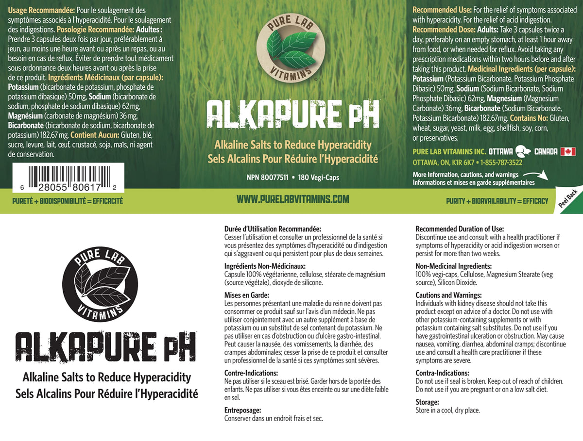 Pure Lab Vitamins | Alkapure pH | 180 Capsules | Alkaline pH Balance Pills | Essential Minerals Supplement | Antigas and Bloating Relief for Men & Women | Indigestion and Heartburn Relief | Antacid Pills