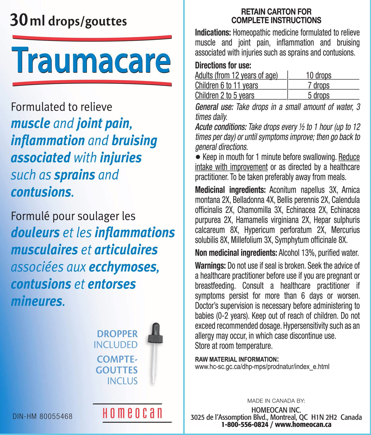 Homeocan Traumacare Drops 30ml - Arnica Montana Homeopathic Formula for Comforting Muscles & Joints – Supports Natural Recovery from Everyday Bumps, Strains & Stiffness – Easy-to-Use Dropper Included