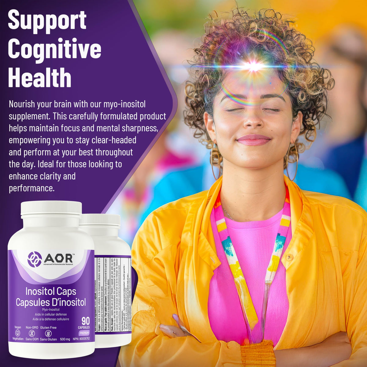 AOR Inositol Capsules, Myo Inositol 500mg, Vegan Capsule Shell, 90 Pack