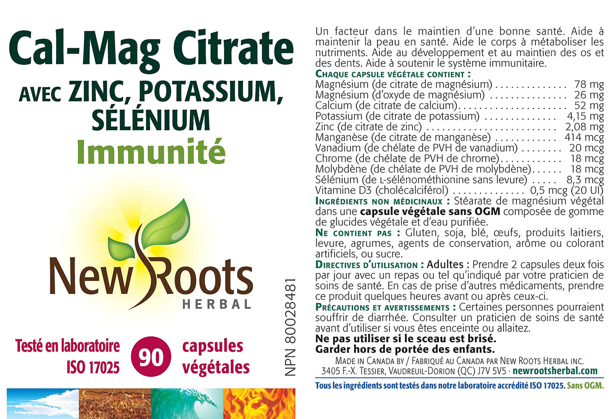 New Roots Herbal Calcium Magnesium Zinc Capsules, Non GMO, 90 Capsules