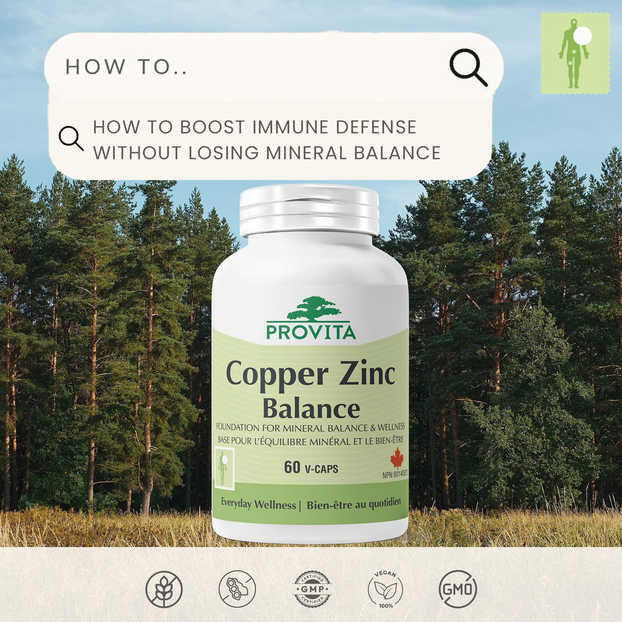Provita Copper Zinc Balance | Zinc and Copper Supplement with Active Folate | Immune Support, Antioxidant Defense & Energy Metabolism | Non-GMO, Vegan Capsules | NPN 80140623