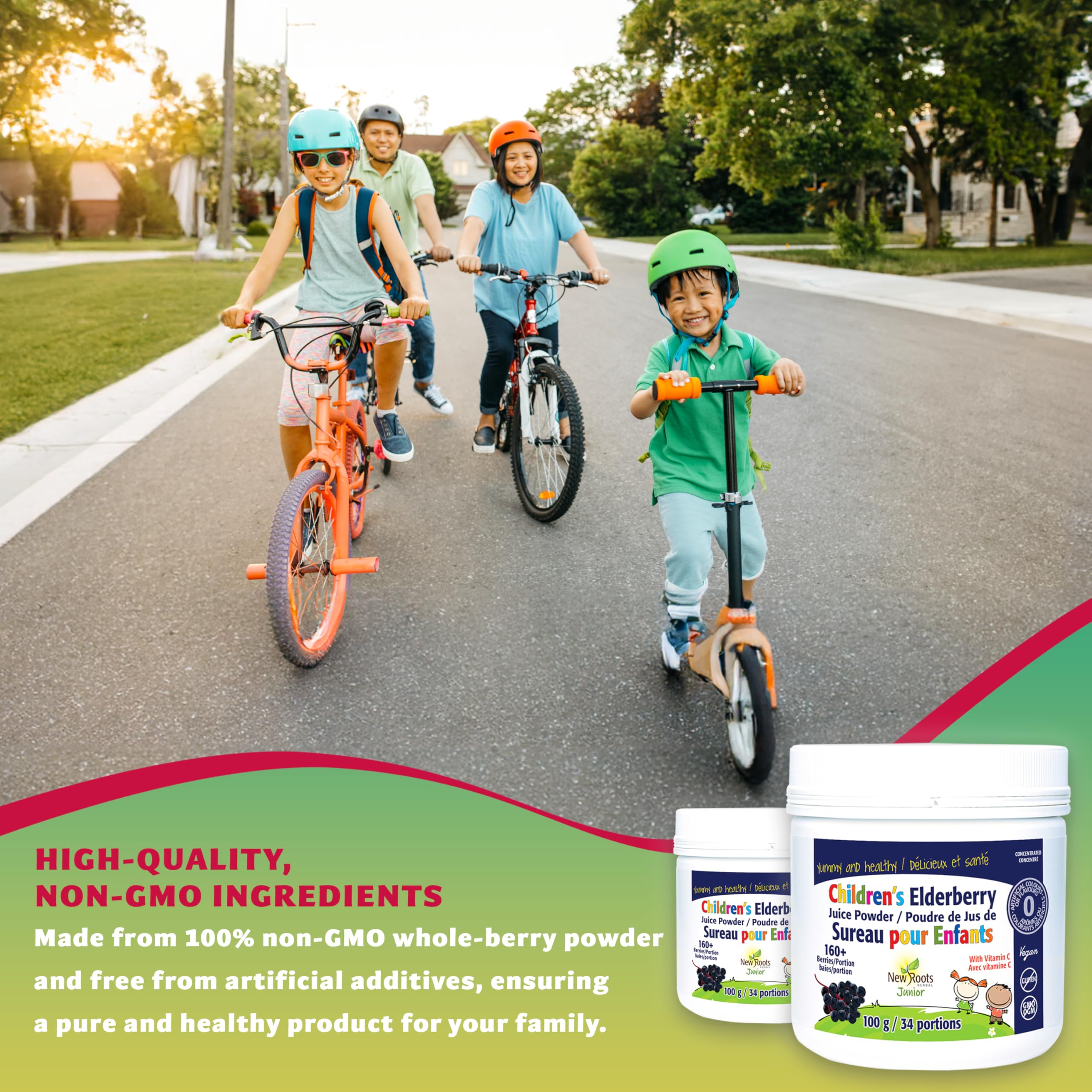 New Roots Herbal - Children's Elderberry Juice Powder with Rich in Vitamin C, 100g 34-Servings - 160+ Berries Per Portion, Pure Elderberry Supplement for Kids - Overall Wellness for Children - Vegan