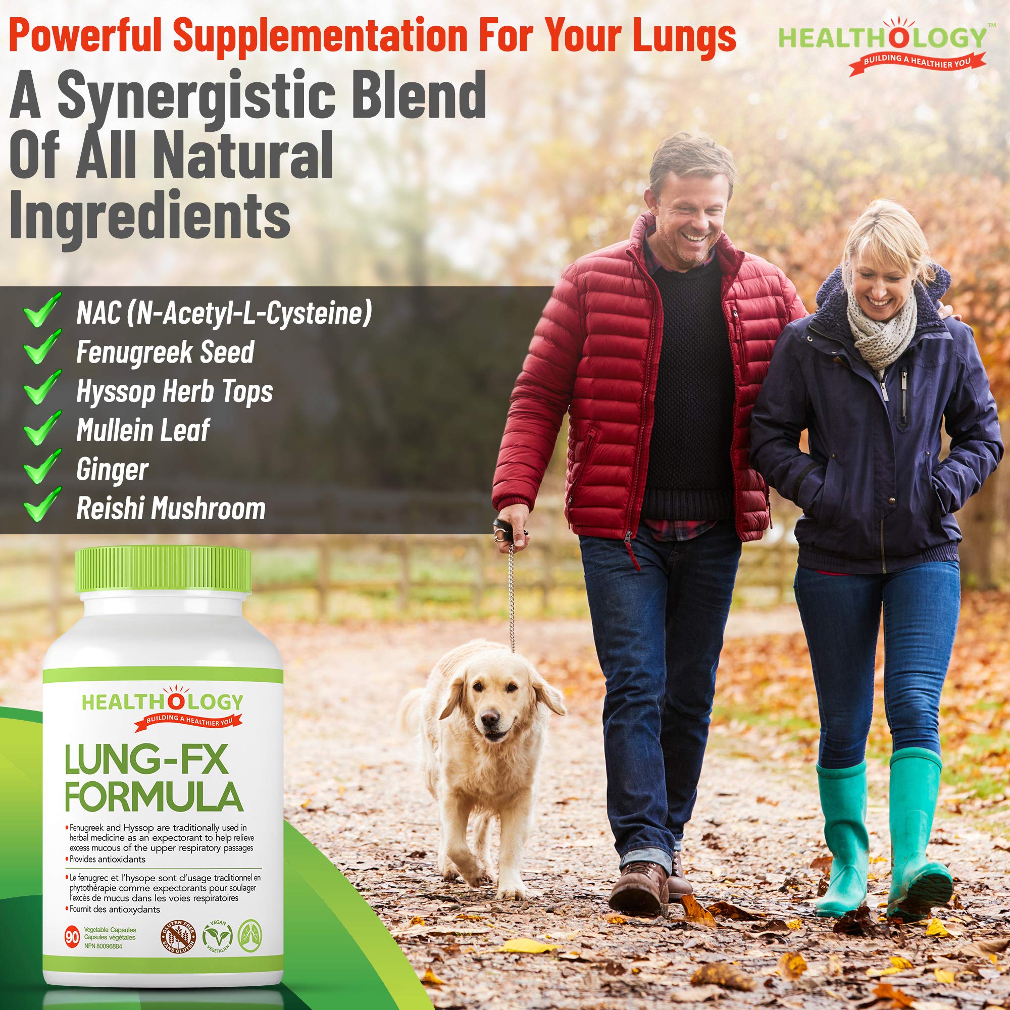 Healthology Lung-FX Formula – Respiratory & Lung Health Support, Mucus-Clearing Expectorant & Antioxidant Blend with NAC, Fenugreek & Mullein – 90 Veg Capsules – Vegan, Gluten-Free, Non-GMO