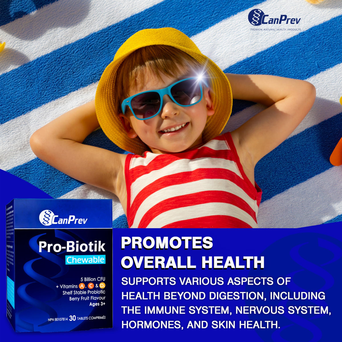 CanPrev Kids Probiotic Chewable Tablets, 5 Billion CFU, Berry, 30 Tablets