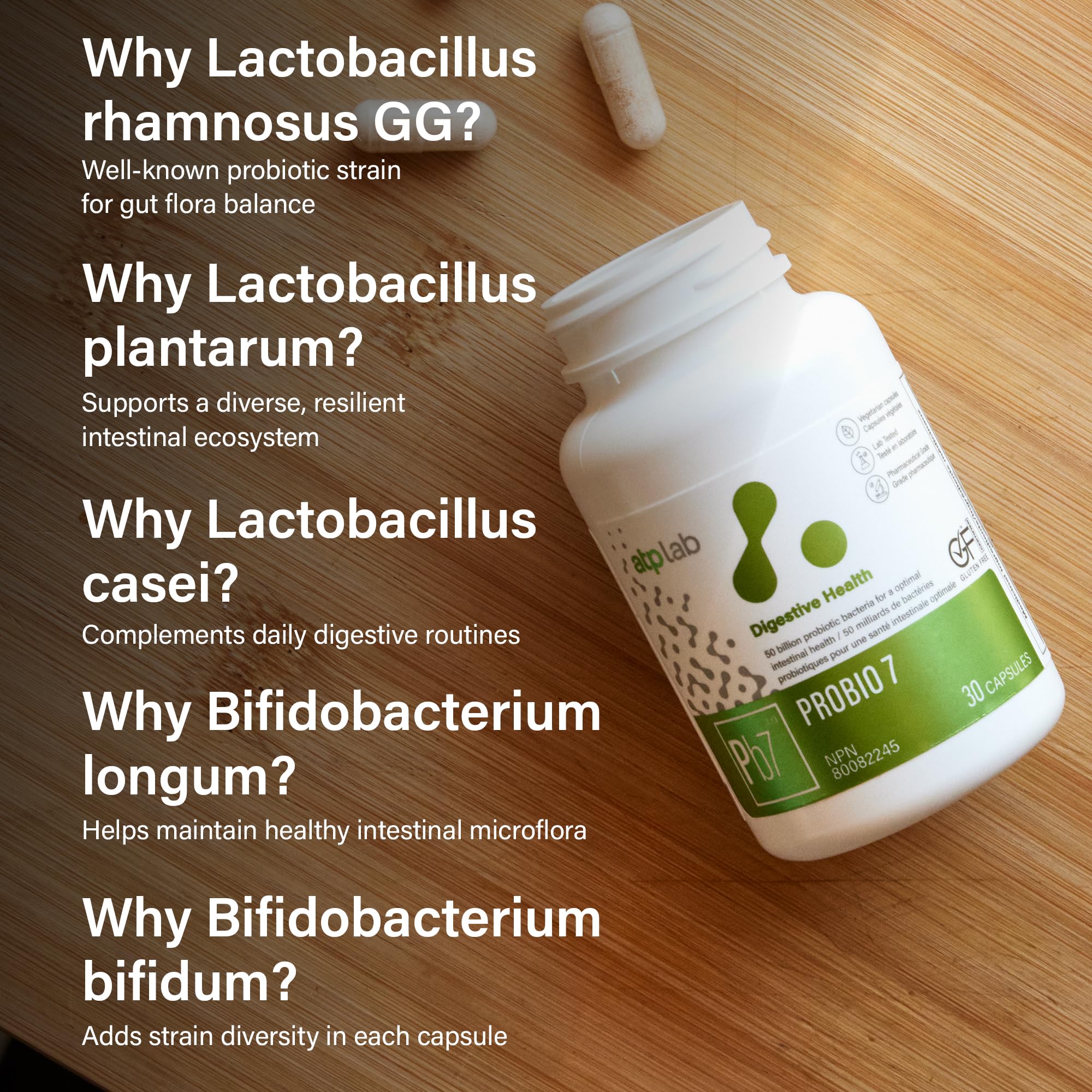 ATP LAB Probio 7 Probiotics Supplement, 50 Billion CFU, 30 Veg Caps, 30-Day Supply, Promotes Digestive Wellness & Support a Balanced Gut Environment, Lab Tested for Purity & Precision