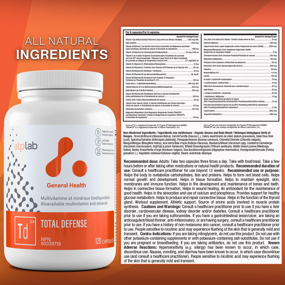 atplab Total Defense Adult Multi, Zinc, D3, B Complex, 120 Day Supply