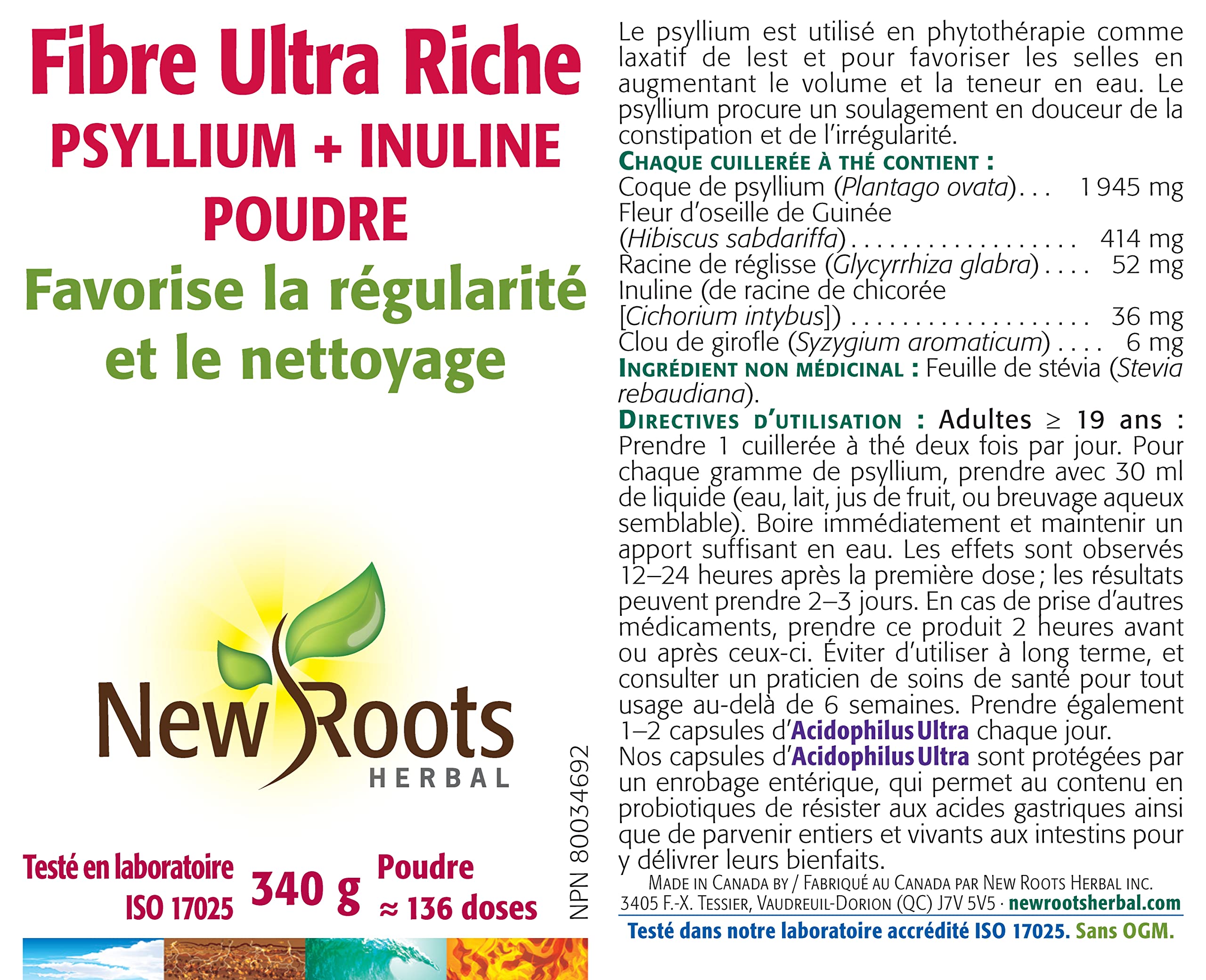 New Roots Herbal - Fibres ultra riches Psyllium + Inuline
