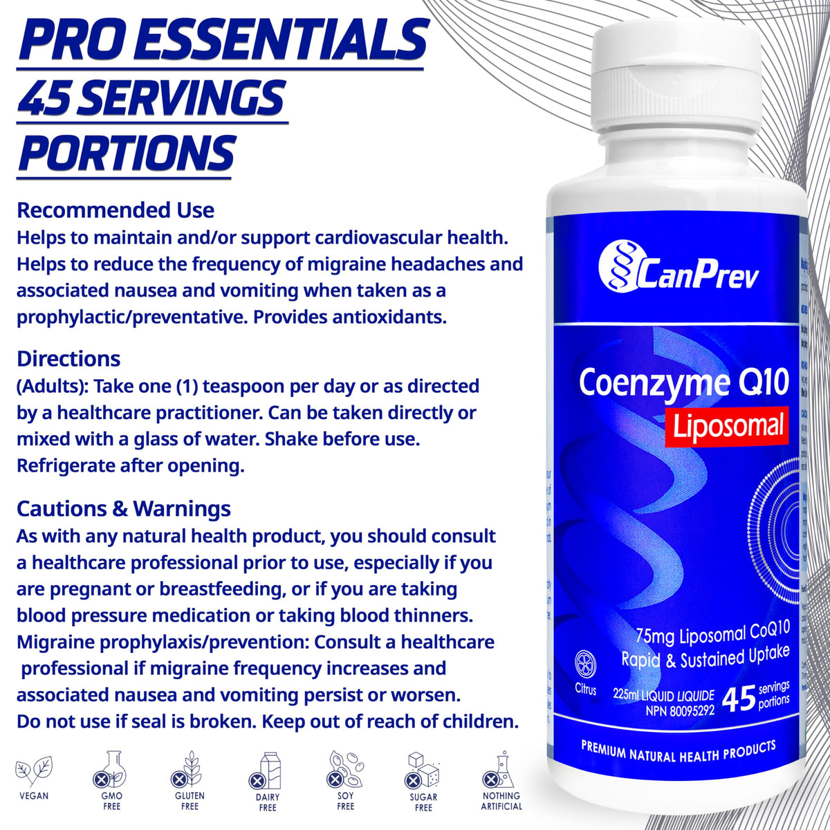 CanPrev Coenzyme Q10 Liquid, Liposomal CoQ10, Citrus, 225 ml, 45 Servings