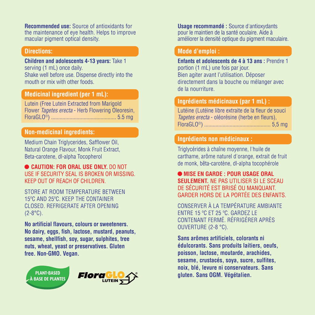 allKiDz Lutein Drops for Kids Children, Eye Vision Health Support, 5.5mg Free Lutein (FloraGLO) Liquid Supplement, Vegan Plant-based, No Preservatives, No Sugar, Great Tasting Orange Flavour, 30 mL = 30 Days