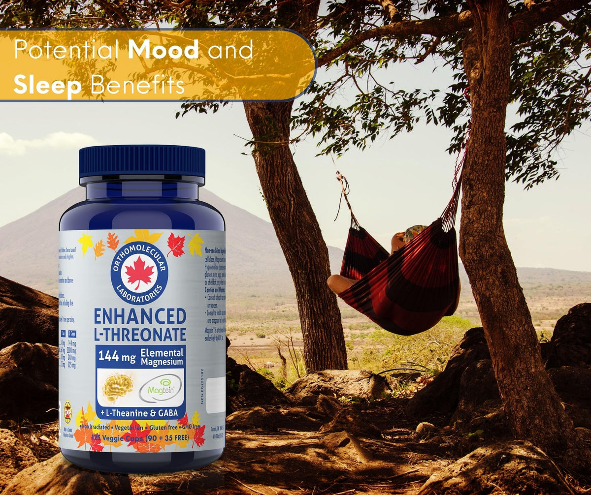 Orthomolecular Laboratories - Enhanced Magtein Magnesium L-Threonate 144mg + L-Theanine & Gaba, 125 Veggie Capsules 41-Day Supply - Promote Relaxation, Electrolyte Balance and Maintain Muscle Function
