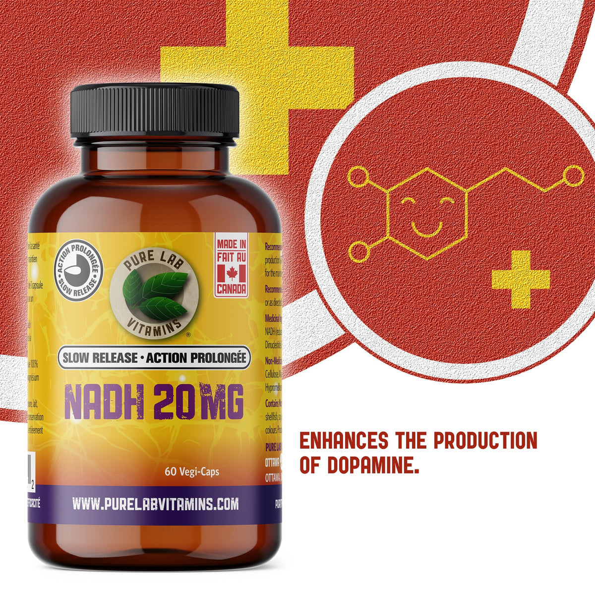 Pure Lab Vitamins - NADH Supplement, 60 Vegi Capsules - NAD Supplement Nicotinamide Adenine Dinucleotide - Immune System Support, Memory Health, Mental Health and Brain Energy - Antioxidant Supplement