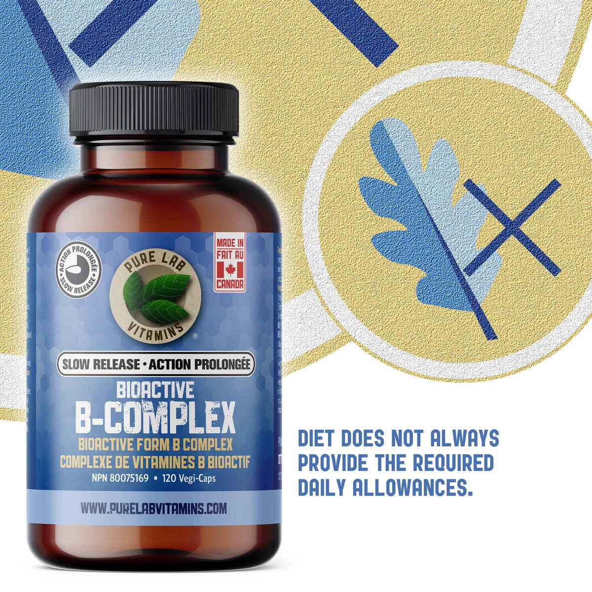 Pure Lab Vitamin | Slow Release Bioactive B Complex | 120 Capsules | Vitamin B-Complex Supplements | Metabolic Support Immune System | Vitamin B Pressure Complex | B Complex Vitamins for Men and Women