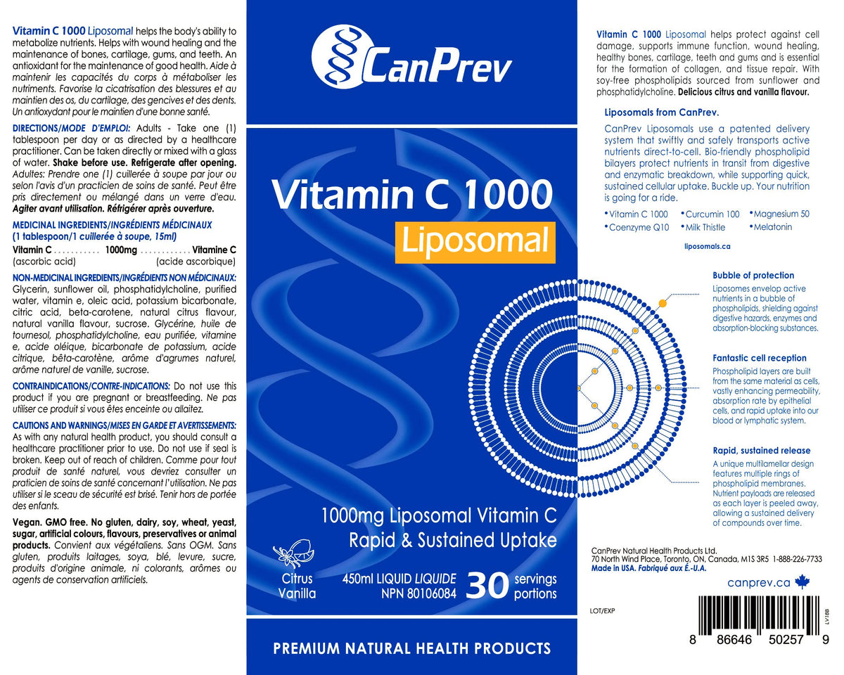 CanPrev Liposomal Vitamin C Liquid, High Uptake, 1000mg, 450ml, 30 Servings