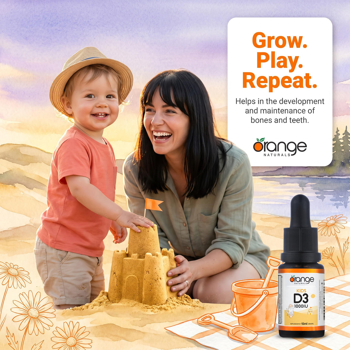 Orange Naturals Baby Liquid Vitamin D3 Drops, 1000 IU, MCT Oil, 15 ml