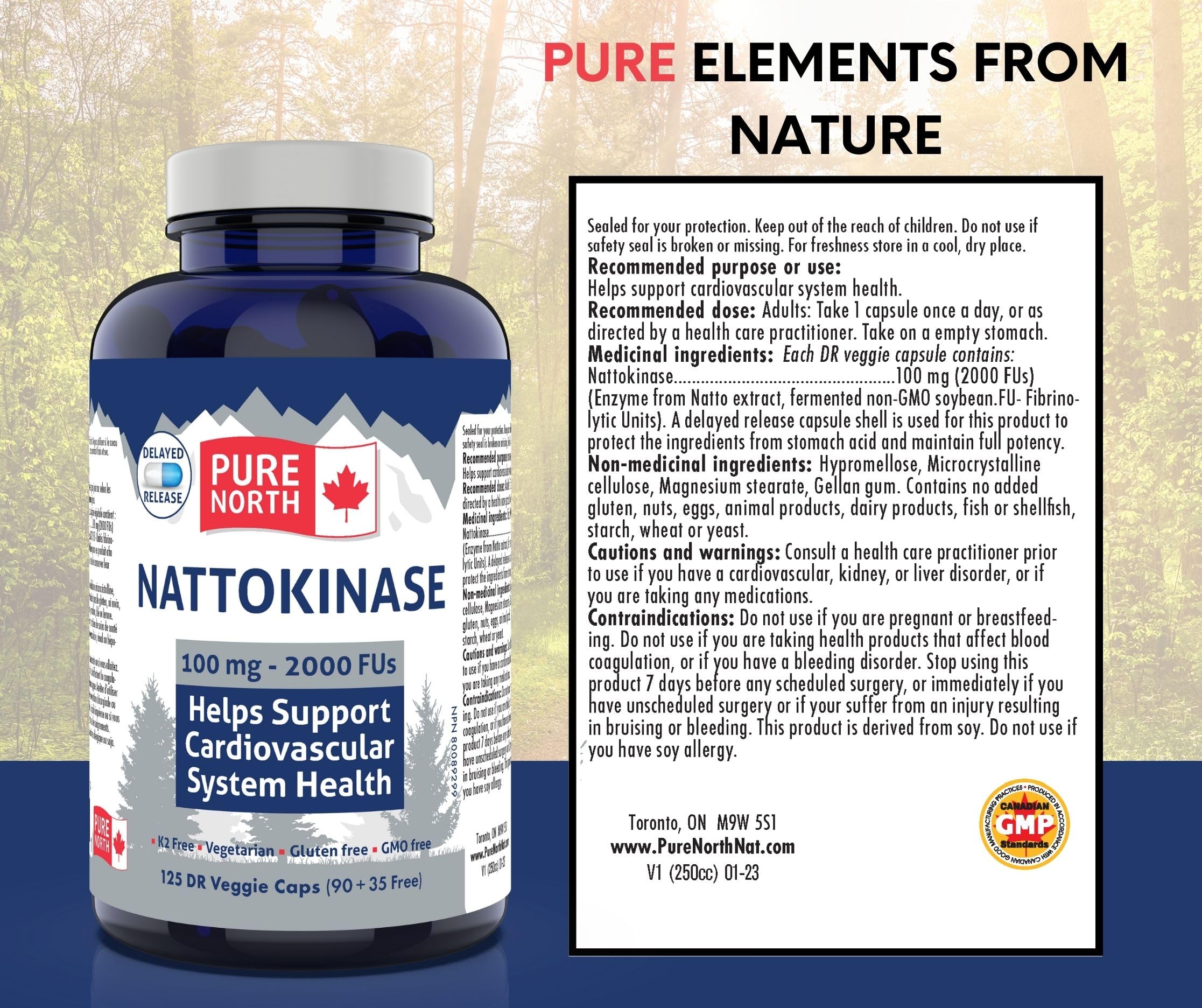 Pure North Naturals - Complément Nattokinase, 100mg, 2000 FU, 125 Capsules, Approvisionnement de 125 jours, Végétarien et Sans Gluten, Haute Puissance pour la Santé Cardiovasculaire, Soutien Enzymatique pour le Cœur et la Circulation