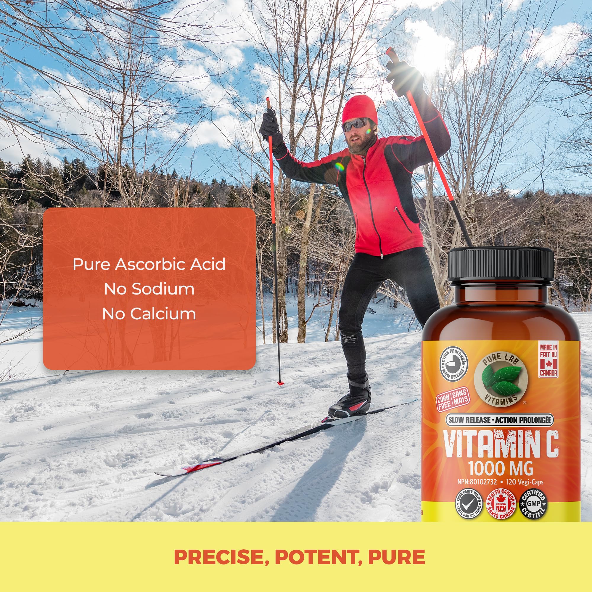 Pure Lab Vitamins Vitamine C à libération lente sans maïs 1000 mg - 120 gélules végétales