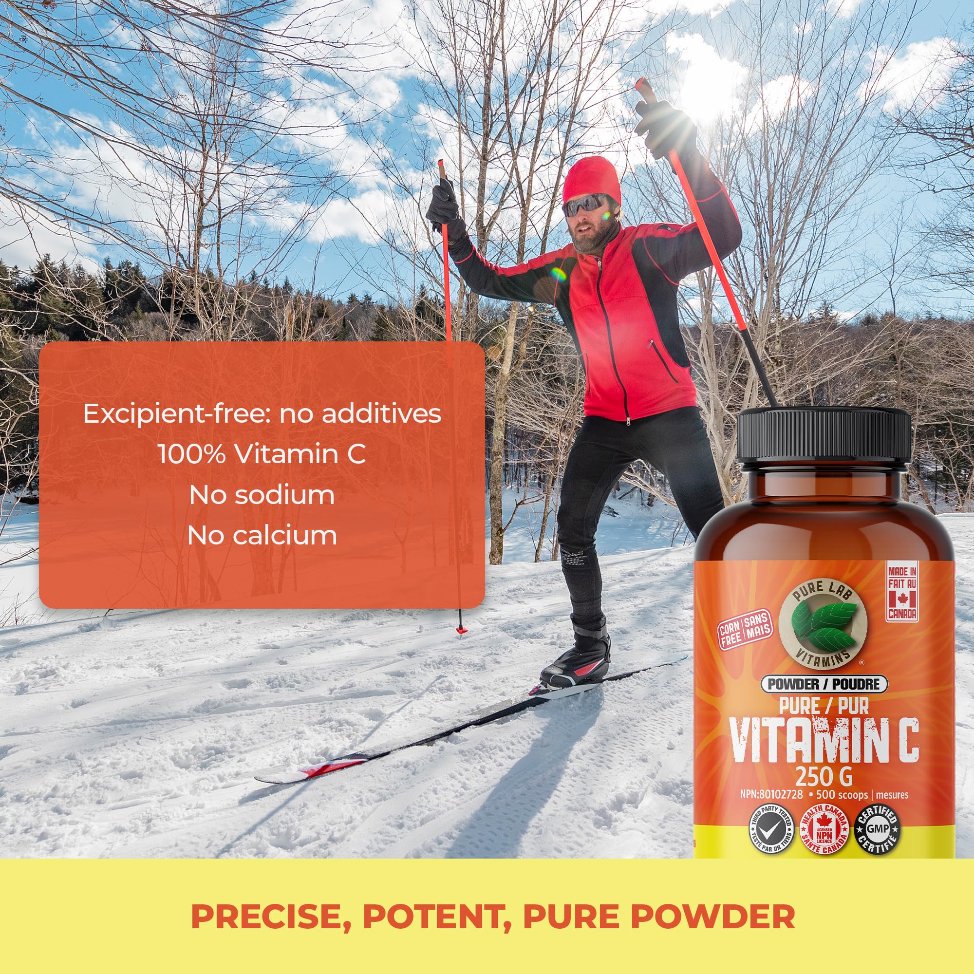 Pure Lab Vitamins Vitamine C sans maïs - Poudre de 500 mg, 250 g