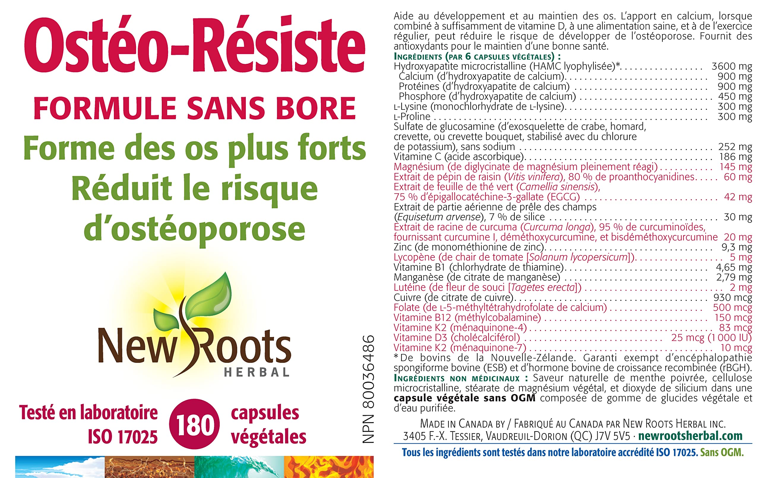 New Roots Herbal Strong Bones Boron-Free Formula 180 Veg Caps, 90-Day Supply, Supports Bone Strength, Joint Support, with Vitamins C, B-12 & K, Non-GMO, Gluten-Free, Promote Healthy Hair, Skin & Nails