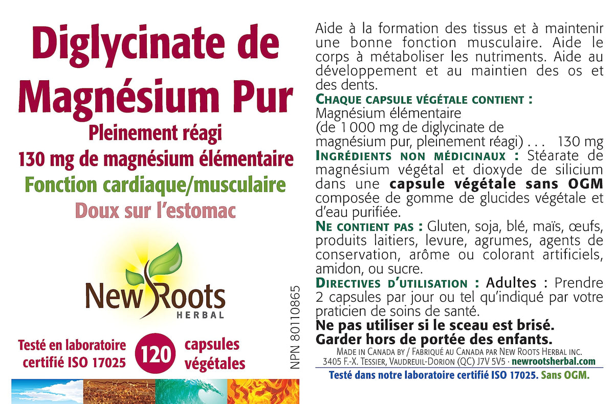 New Roots Herbal Magnesium Bisglycinate, 130mg, 120 Capsules, 60-Day Supply