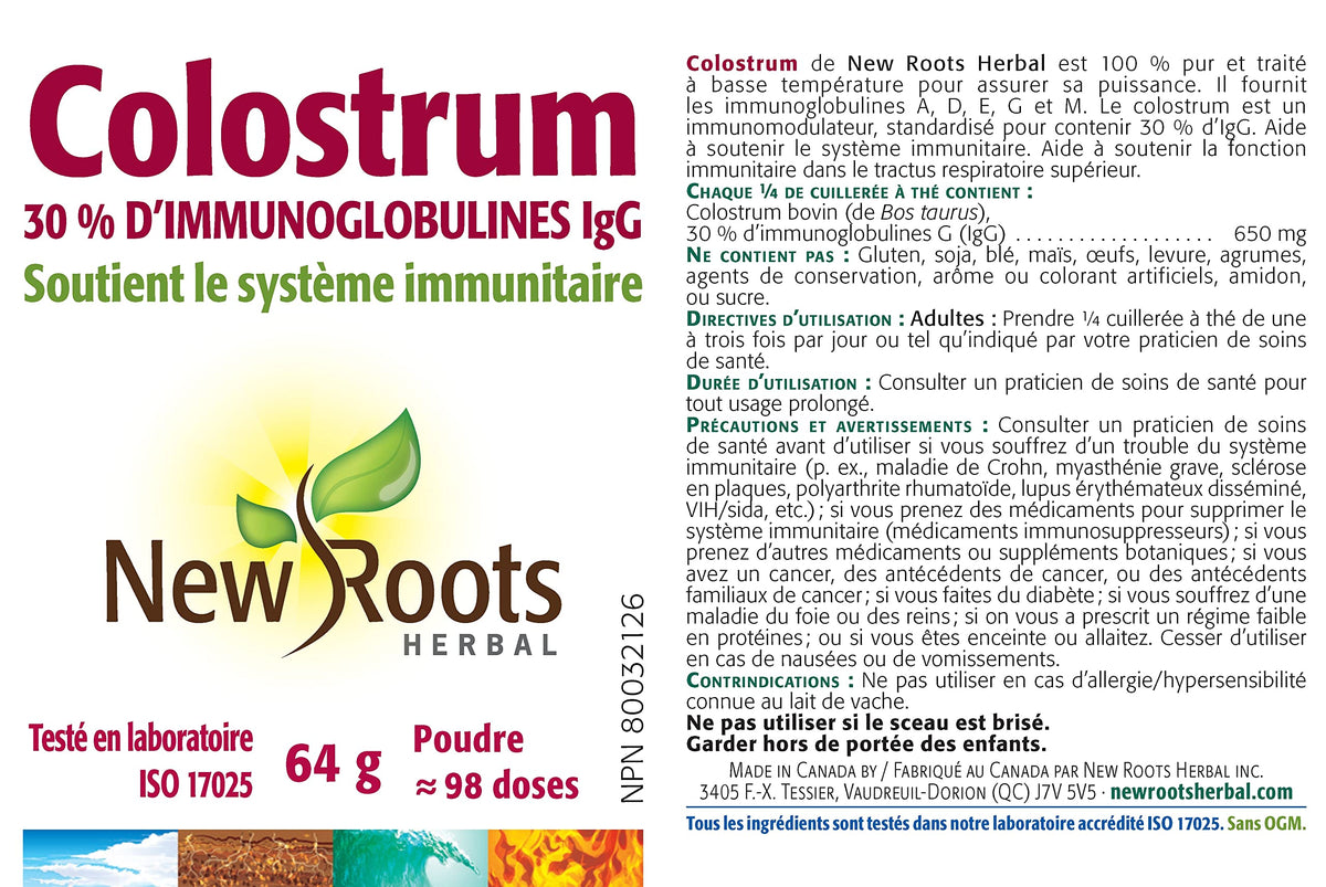 New Roots Herbal Bovine Colostrum Powder, 30% Immunoglobulins, 98 Servings
