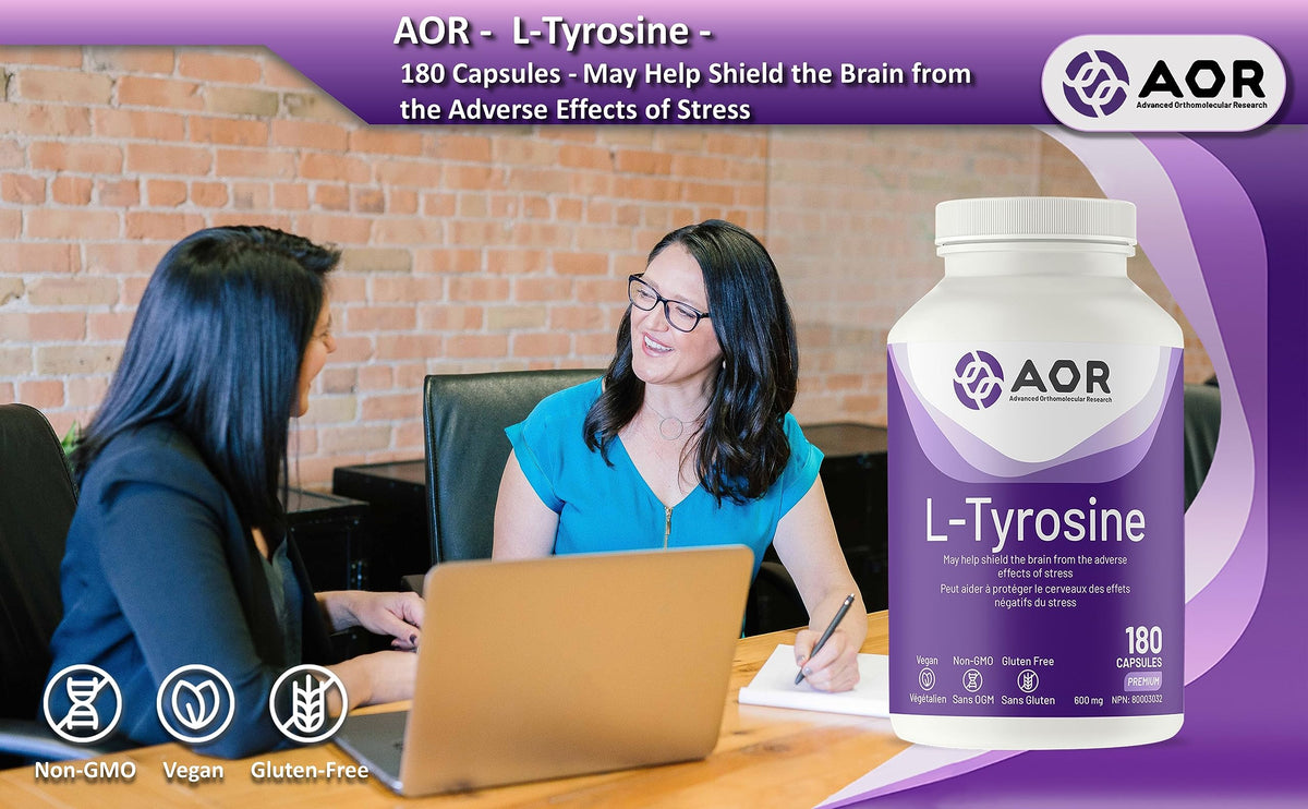 AOR L Tyrosine Capsules, 600 mg, Gluten Free, 180 Capsules, 30 Day Supply