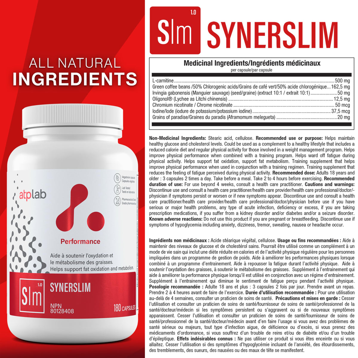 atplab Synerslim Capsules for Adults, GMO-Free, 180 Capsules, 30-Day Supply