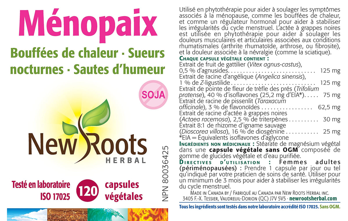 New Roots Herbal Menopeace Black Cohosh, Menopause, Non GMO, 120 Capsules