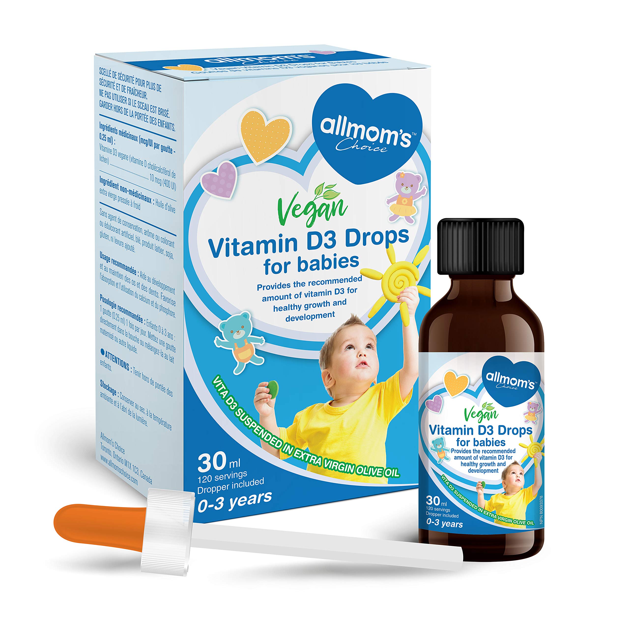 Gouttes de vitamine D 400 UI, 0 à 3 ans, 30 ml - Allmom's Choice