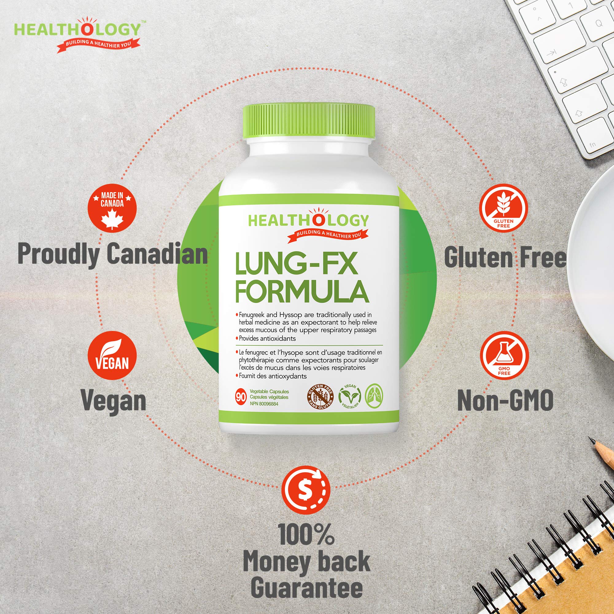 Healthology Lung-FX Formula – Respiratory & Lung Health Support, Mucus-Clearing Expectorant & Antioxidant Blend with NAC, Fenugreek & Mullein – 90 Veg Capsules – Vegan, Gluten-Free, Non-GMO