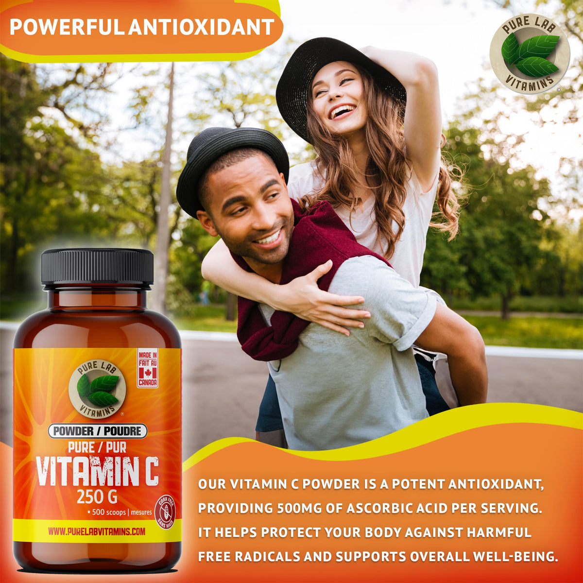 Pure Lab Vitamins | Vitamin C 500mg Powder | 250g | Vitamin C Powder Ascorbic Acid | Bone Health, Gum Health, Skin Repair, Teeth Health, Antioxidant, Wound Healing and Immune System Booster for Adults