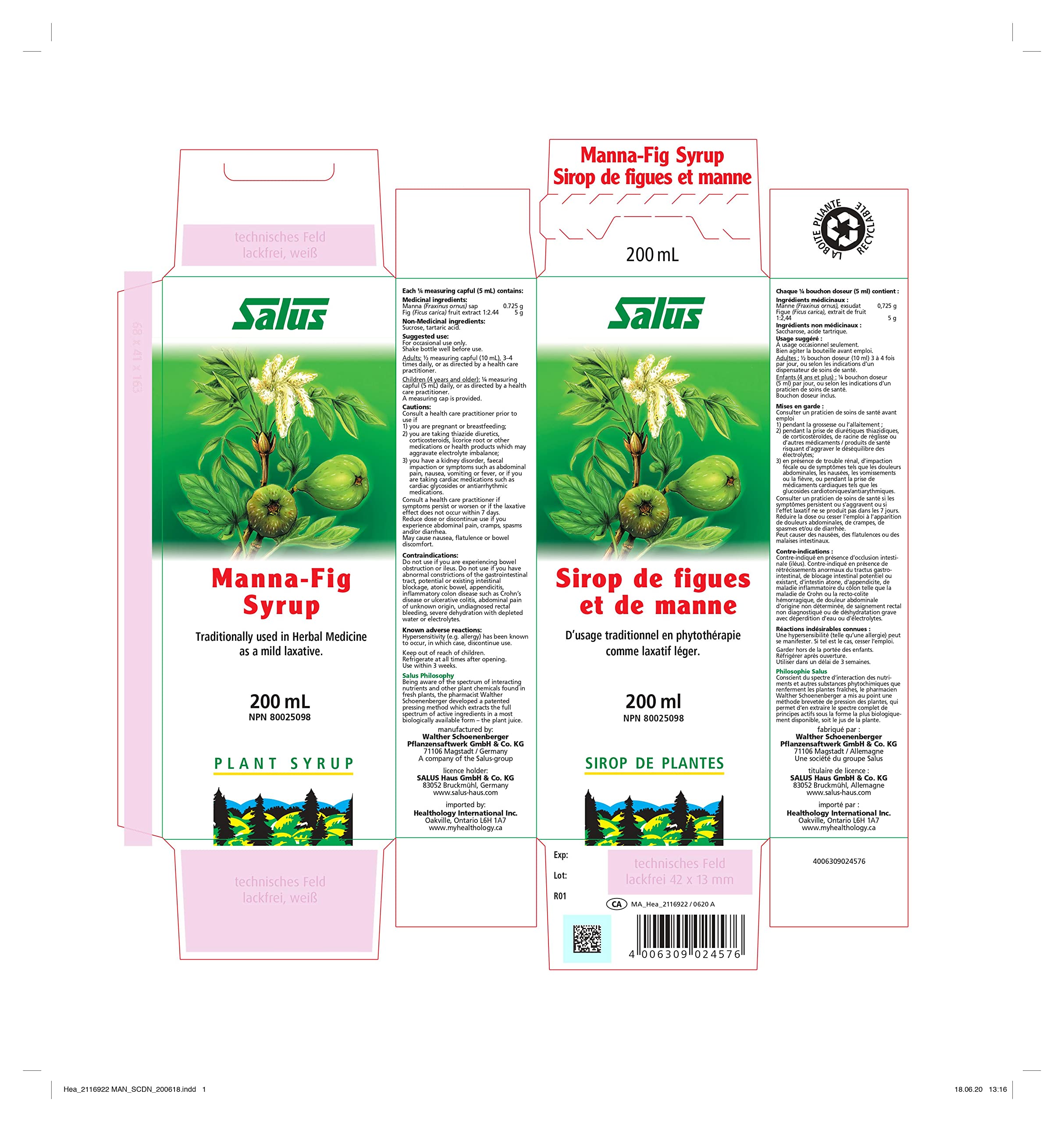 Salus Manna-Fig Syrup | Herbal Laxative for Occasional Constipation Relief | Softens Stool and Promotes Natural Detox and Colon Cleanse | Vegan