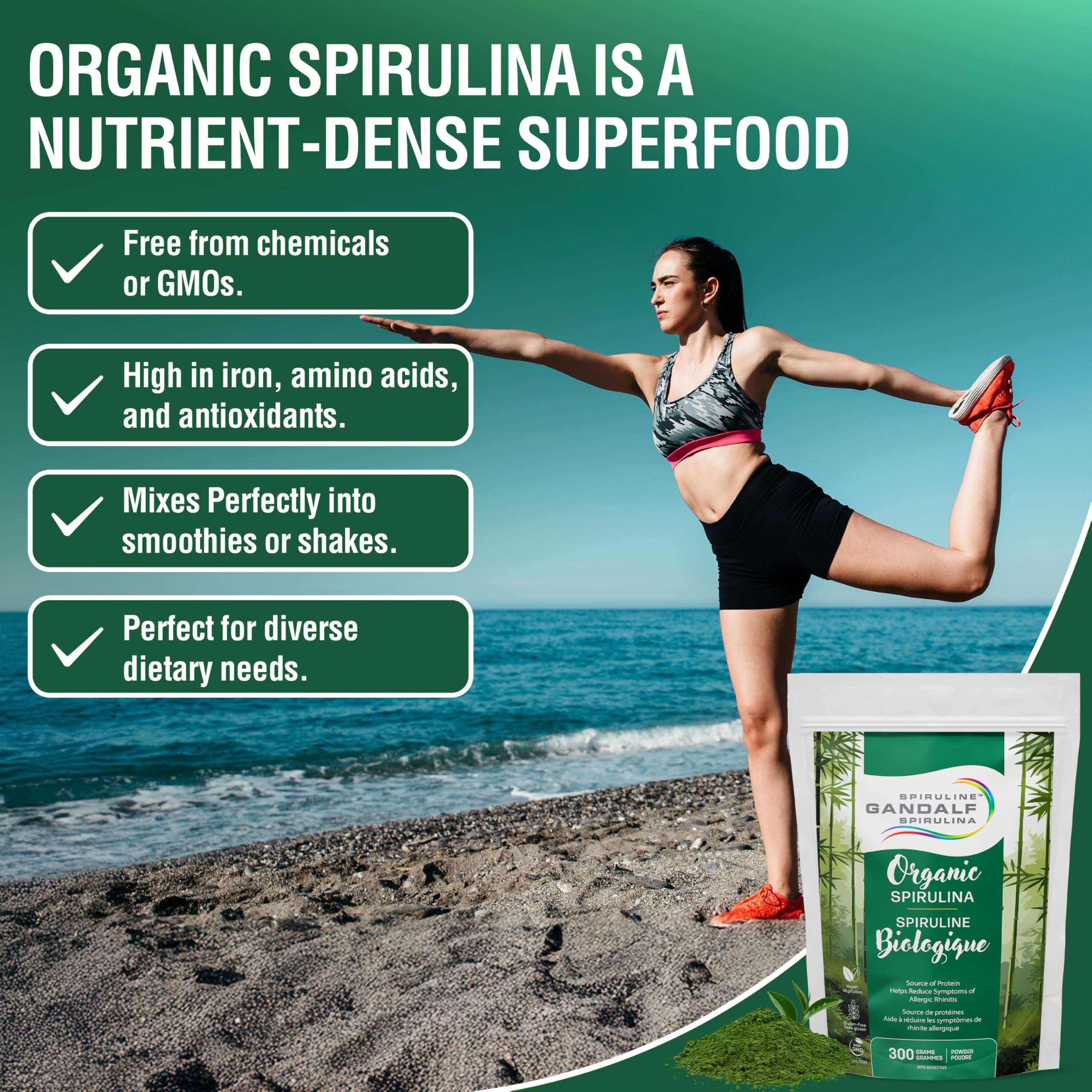 Gandalf Organic Spirulina Powder 300g 60-Servings - Pure Blue-Green Algae Superfood - Vegan, Packed with Iron, Antioxidants and Essential Nutrients, Perfect for Smoothies and Recipes